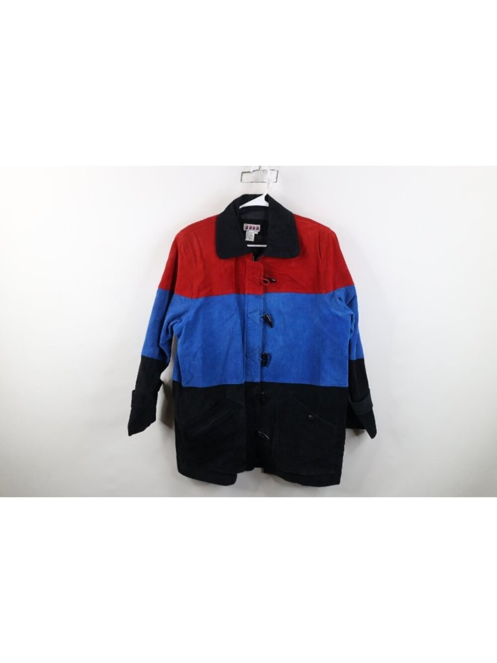 Vintage 90s Toggle Button Suede Leather Chore Jacket Womens Size M Color Block